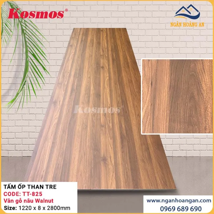 Tấm Ốp Đa Năng Sợi Than Tre Vân Gỗ Nâu Walnut Kosmos TT-825 Tấm Ốp Đa Năng Sợi Than Tre Vân Gỗ Nâu Walnut Kosmos TT-825