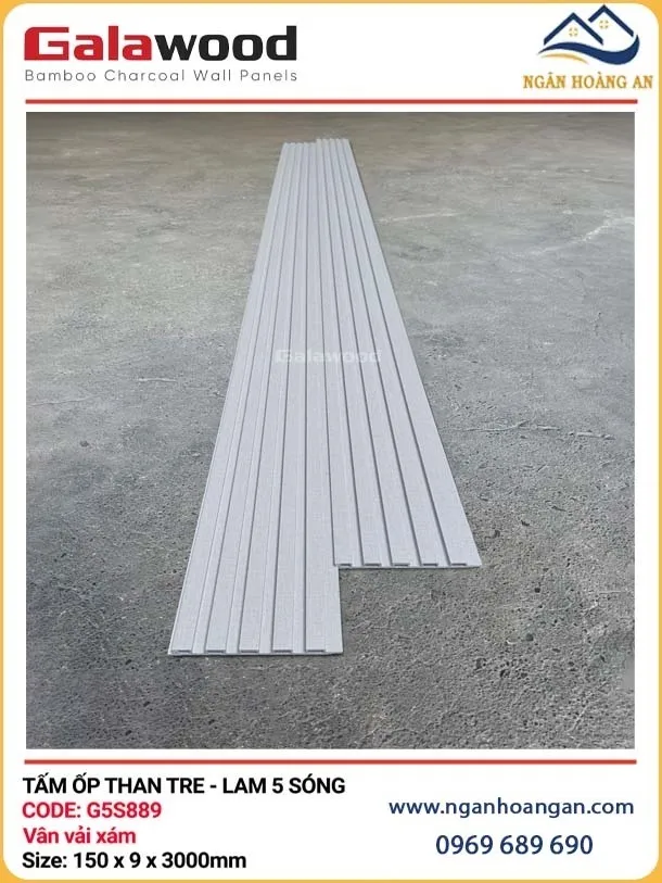 Tấm Ốp Tường Lam Sóng Sợi Than Tre Vân Vải Xám Galawood G5S889 Tấm Ốp Tường Lam Sóng Sợi Than Tre Vân Vải Xám Galawood G5S889