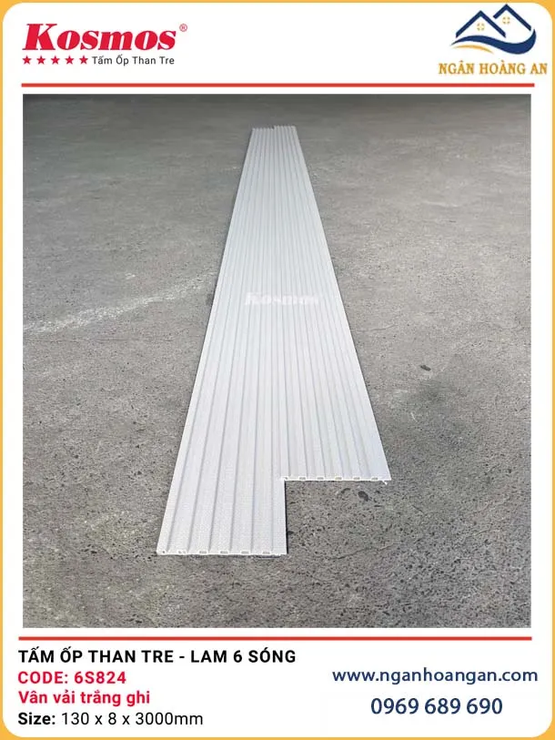 Tấm Ốp Lam Sóng Than Tre Vân Vải Trắng Ghi Kosmos 6S824 Tấm Ốp Lam Sóng Than Tre Vân Vải Trắng Ghi Kosmos 6S824
