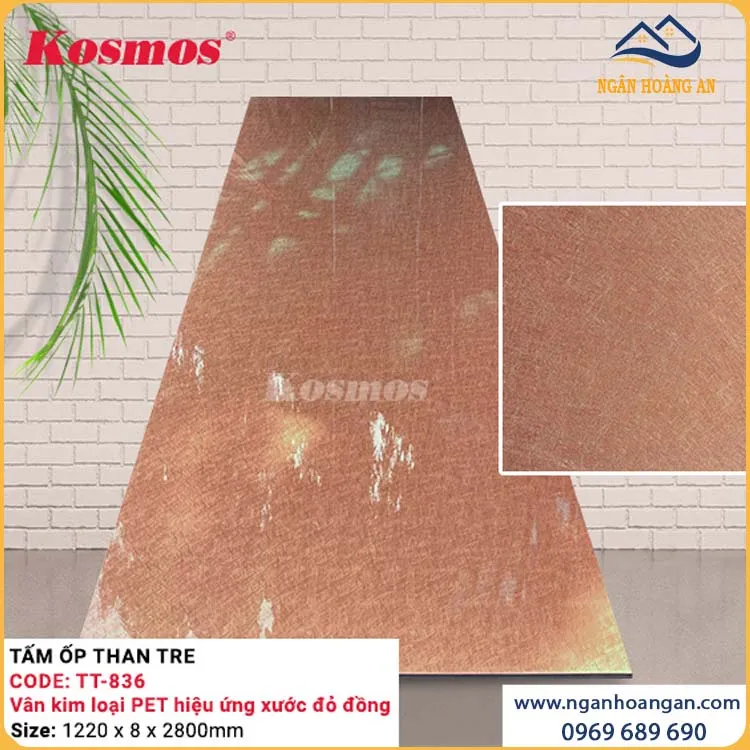Tấm Ốp Sợi Than Tre Kosmos Vân Kim Loại PET Xước Đỏ Hồng TT-836 Tấm Ốp Sợi Than Tre Kosmos Vân Kim Loại PET Xước Đỏ Hồng TT-836