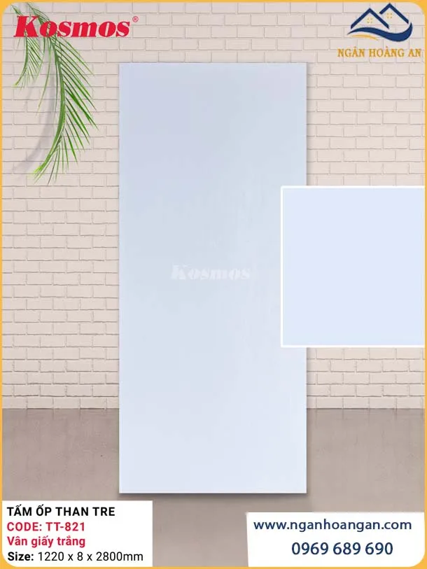 Tấm Ốp Tường Sợi Than Tre Kosmos Vân Vải Trắng TT-821