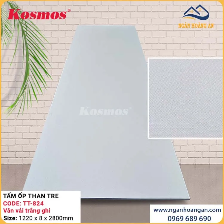 Ốp Tường Tấm Ốp Than Tre Vân Vải Trắng Ghi Kosmos TT-824