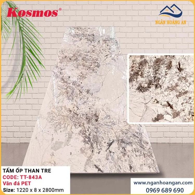 Tấm Ốp Than Tre Vân Đá PET Kosmos TT-843A Tấm Ốp Than Tre Vân Đá PET Kosmos TT-843A