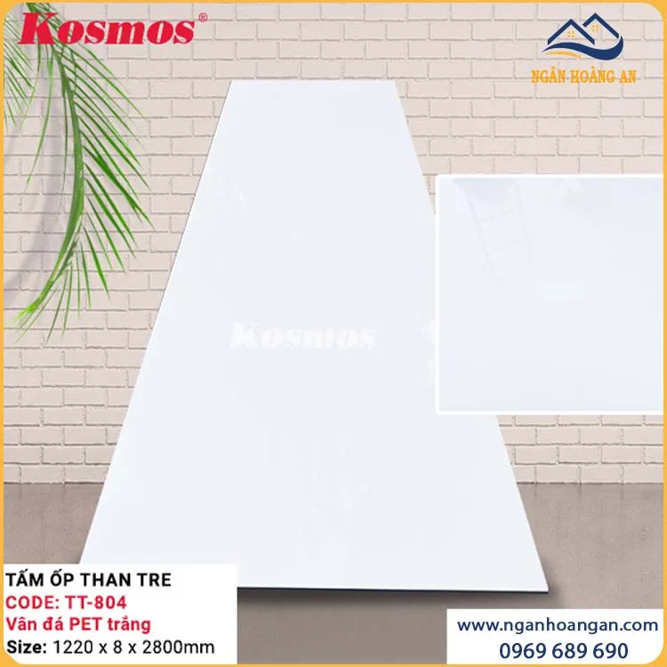  Tấm Ốp Than Tre Kosmos Vân Đá PET Trắng TT-804