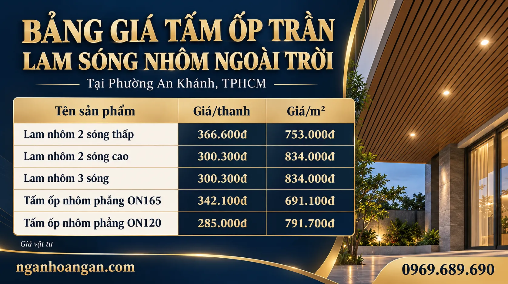 Bảng Giá Tấm Ốp Trần Lam Sóng Nhôm Ngoài Trời