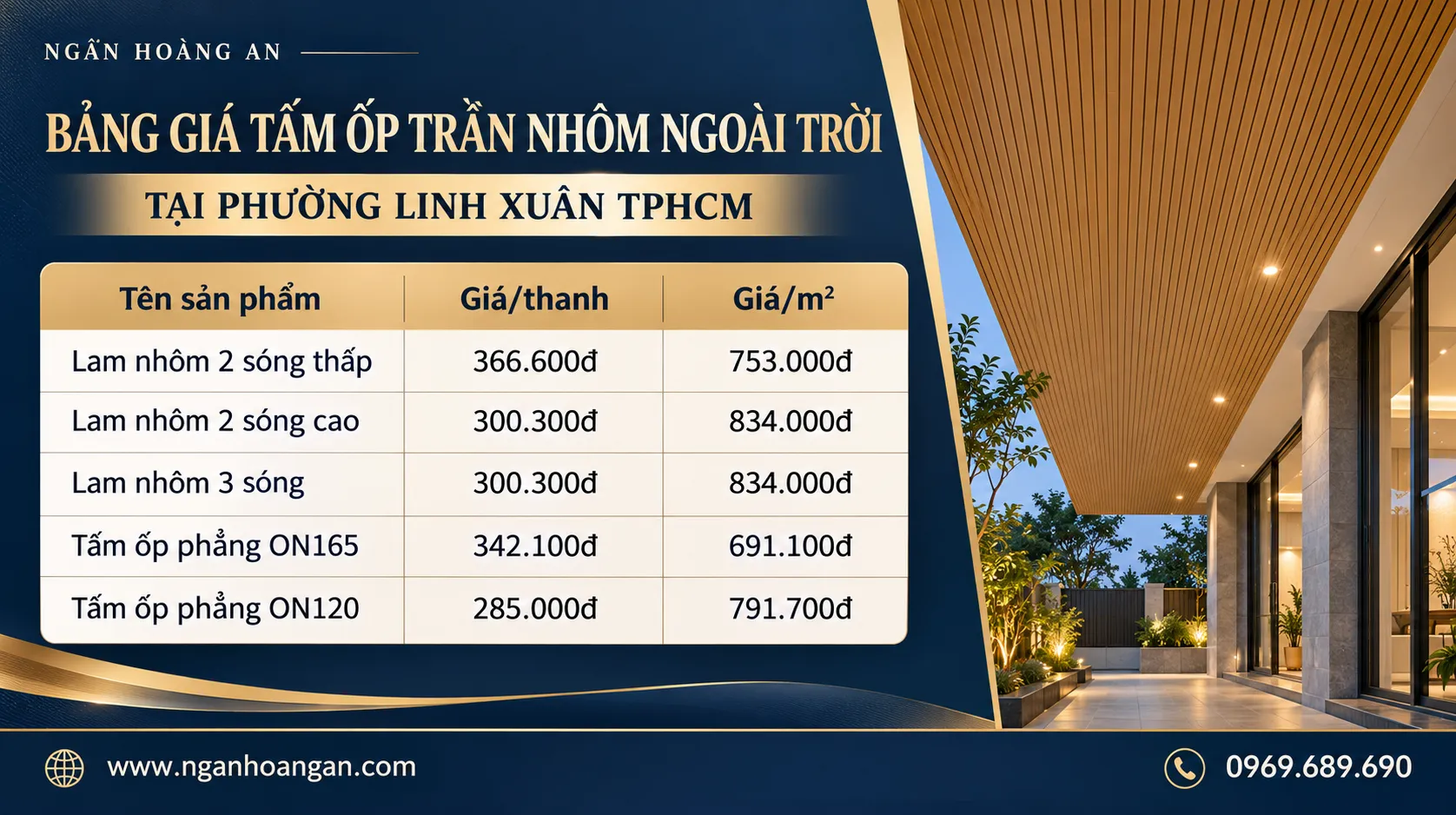 Bảng Giá Tấm Ốp Trần Nhôm Ngoài Trời 