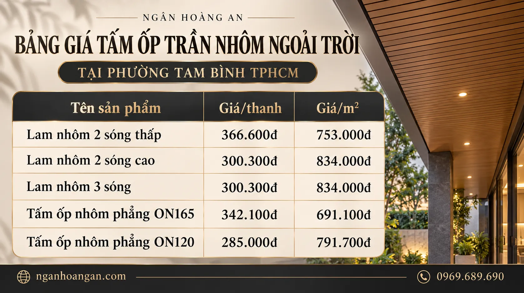 Bảng Giá Tấm Ốp Trần Nhôm Ngoài Trời Tại Phường Tam Bình TPHCM