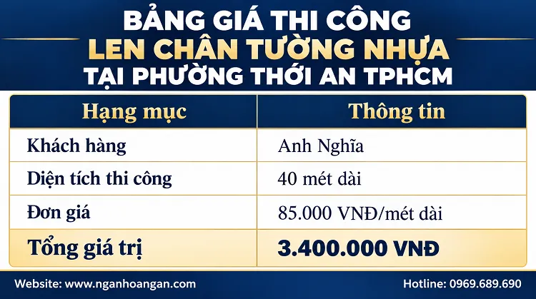 Bảng Giá Thi Công Len Chân Tường Nhựa Tại Phường Thới An TPHCM