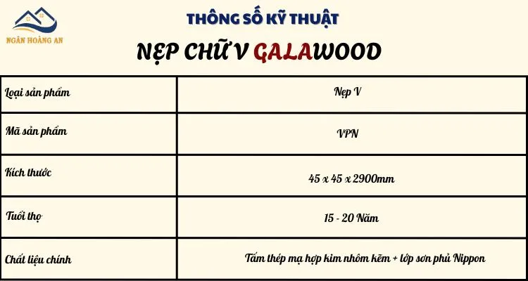 Bảng Thông Số Kỹ Thuật Của Nẹp V Galawood Bảng Thông Số Kỹ Thuật Của Nẹp V Galawood