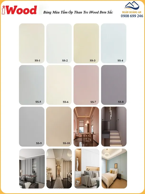 Bộ Màu Tấm Ốp Than Tre iWood Vân Đơn Sắc