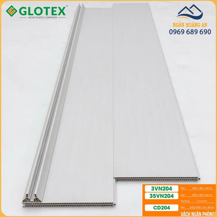 Bộ Vách Ngăn Phòng 2 Mặt PVC Trắng Trơn Glotex VN204