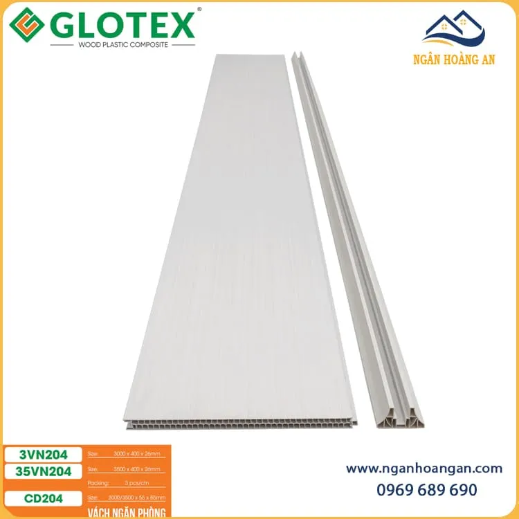 Bộ Vách Ngăn Phòng 2 Mặt PVC Trắng Trơn Glotex VN204 Bộ Vách Ngăn Phòng 2 Mặt PVC Trắng Trơn Glotex VN204