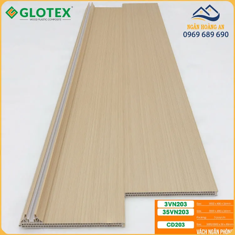 Bộ Vách Ngăn Phòng 2 Mặt Nhựa PVC Giả Gỗ Glotex VN203