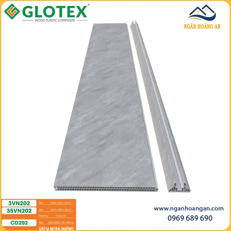 Bộ Vách Ngăn Phòng Khách 2 Mặt Nhựa Giả Bê Tông Glotex VN202
