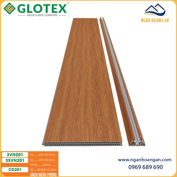 Bộ Vách Ngăn Phòng Ngủ 2 Mặt Nhựa Giả Gỗ Glotex VN201
