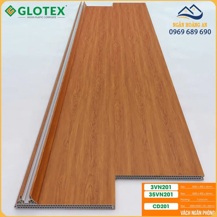 Bộ Vách Ngăn Phòng Ngủ 2 Mặt Nhựa Giả Gỗ Glotex VN201