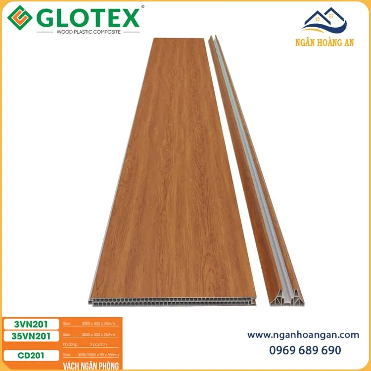 Bộ Vách Ngăn Phòng Ngủ 2 Mặt Nhựa Giả Gỗ Glotex VN201