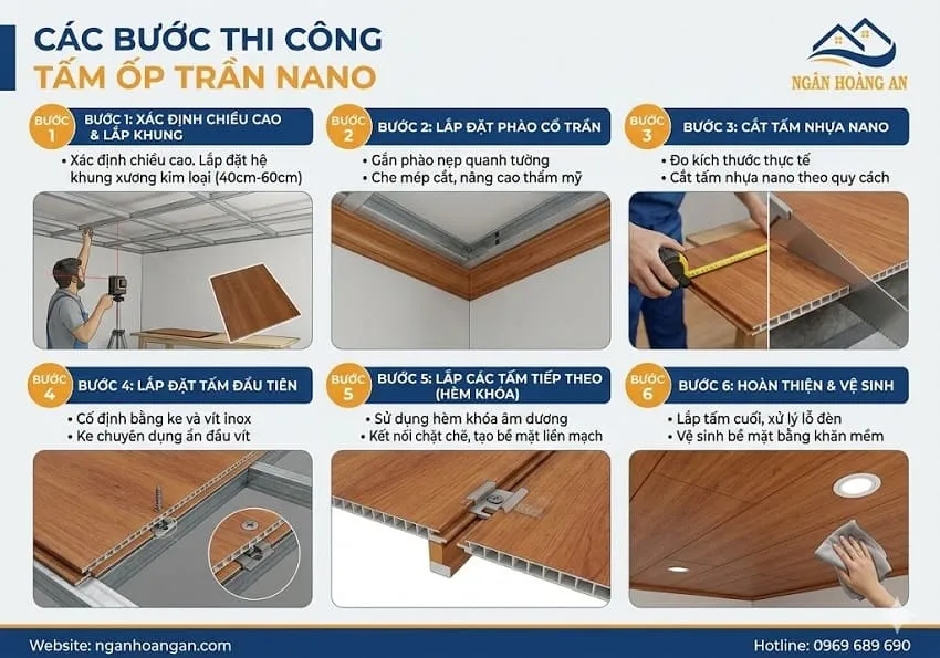 Các Bước Chuẩn Bị Và Thi Công Tấm Nhựa Ốp Trần Nano