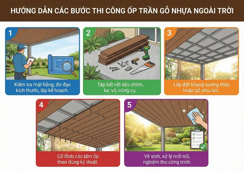 Các Bước Ốp Trần Gỗ Nhựa Ngoài Trời Tại Ngân Hoàng An
