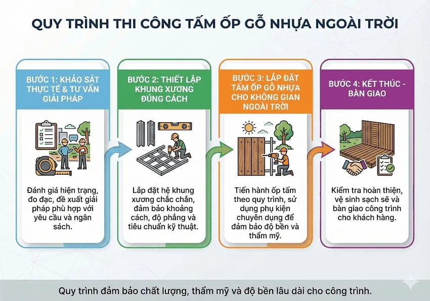 Các Bước Thi Công Ốp Trần Gỗ Nhựa Ngoài Trời