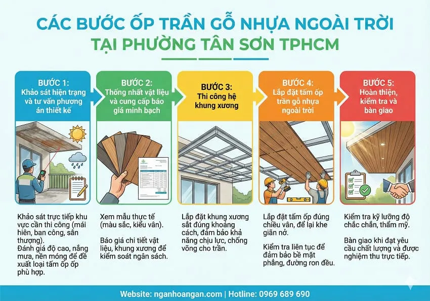 Các Bước Thi Công Ốp Trần Gỗ Nhựa Ngoài Trời Tại Ngân Hoàng An