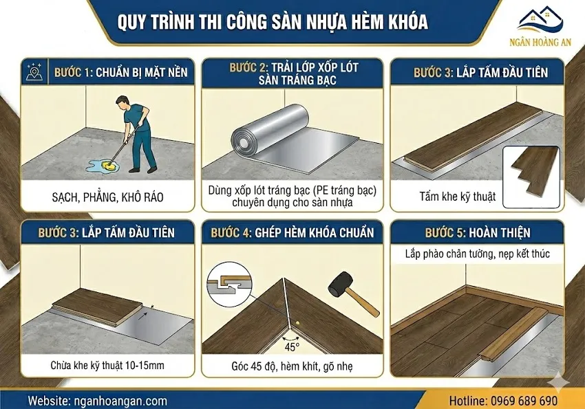 Các Bước Thi Công Sàn Nhựa Hèm Khoá Đúng Kỹ Thuật