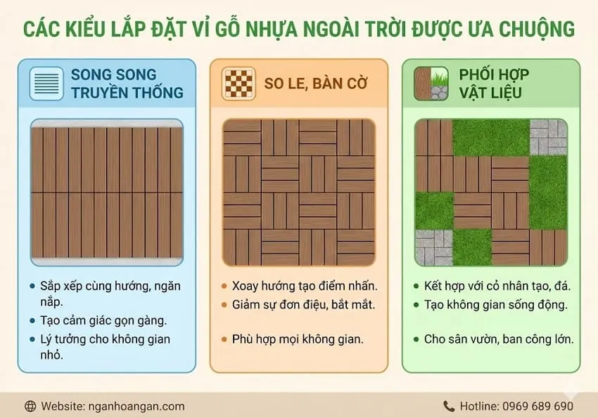 Các Kiểu Lắp Đặt Vỉ Gỗ Nhựa Ngoài Trời Được Ưa Chuộng