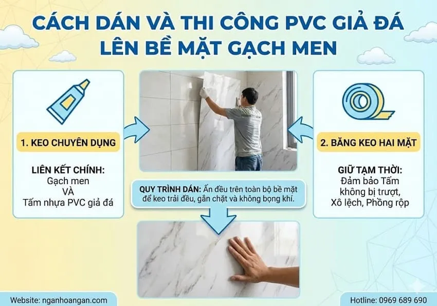Cách Dán Và Thi Công PVC Giả Đá Lên Bề Mặt Gạch Men