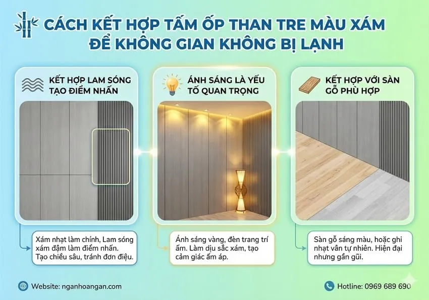Cách Kết Hợp Tấm Ốp Than Tre Màu Xám Để Không Gian Không Bị Lạnh