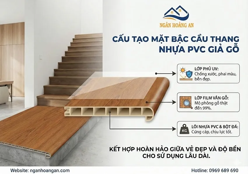 Cấu Tạo Mặt Bậc Cầu Thang Nhựa PVC Giả Gỗ