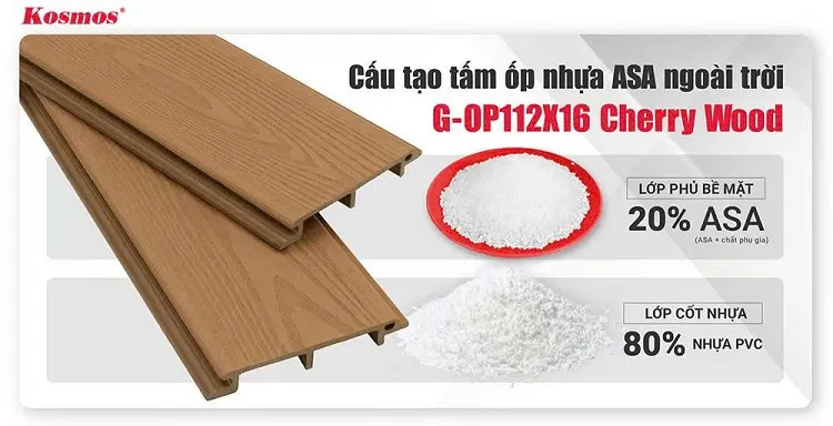 Cấu Tạo Tấm Ốp Trần Gỗ Nhựa Phủ ASA Galawood G-OP112X16 Cherry Wood Cấu Tạo Tấm Ốp Trần Gỗ Nhựa Phủ ASA Galawood G-OP112X16 Cherry Wood