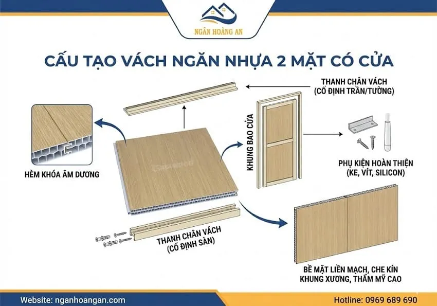 Cấu Tạo Tấm Vách Ngăn Nhựa 2 Mặt Có Cửa