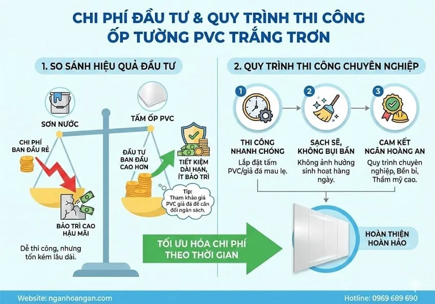 Chi Phí Đầu Tư Và Quy Trình Thi Công Ốp Tường PVC Trắng Trơn