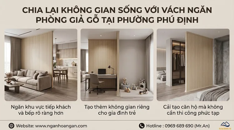 Chia Lại Không Gian Sống Với Vách Ngăn Phòng Giả Gỗ Tại Phường Phú Định