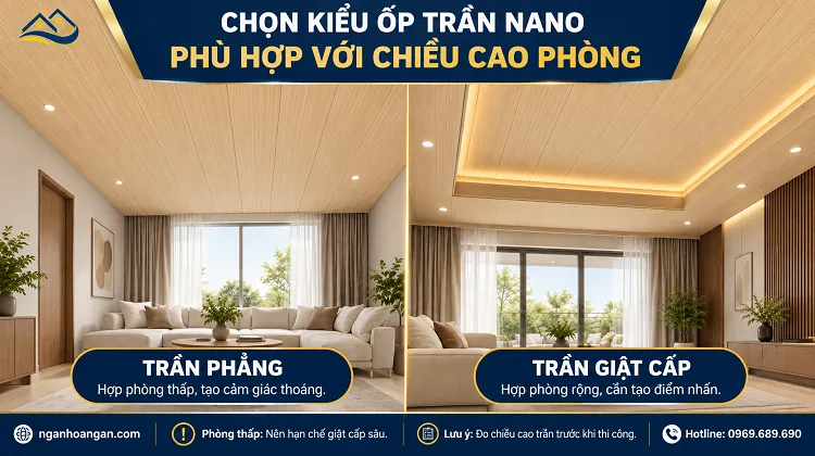 Chọn Kiểu Ốp Trần Nano Nhựa Phù Hợp Với Chiều Cao Phòng