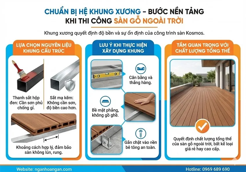 Chuẩn Bị Hệ Khung Xương – Bước Nền Tảng Khi Thi Công Sàn Gỗ Ngoài Trời