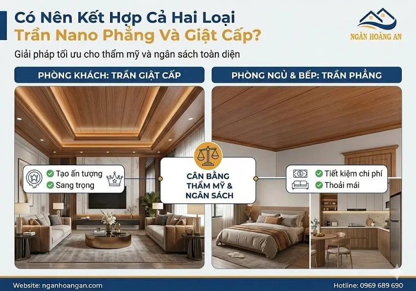 Có Nên Kết Hợp Cả Hai Loại Trần Nano Phẳng Và Giật Cấp?