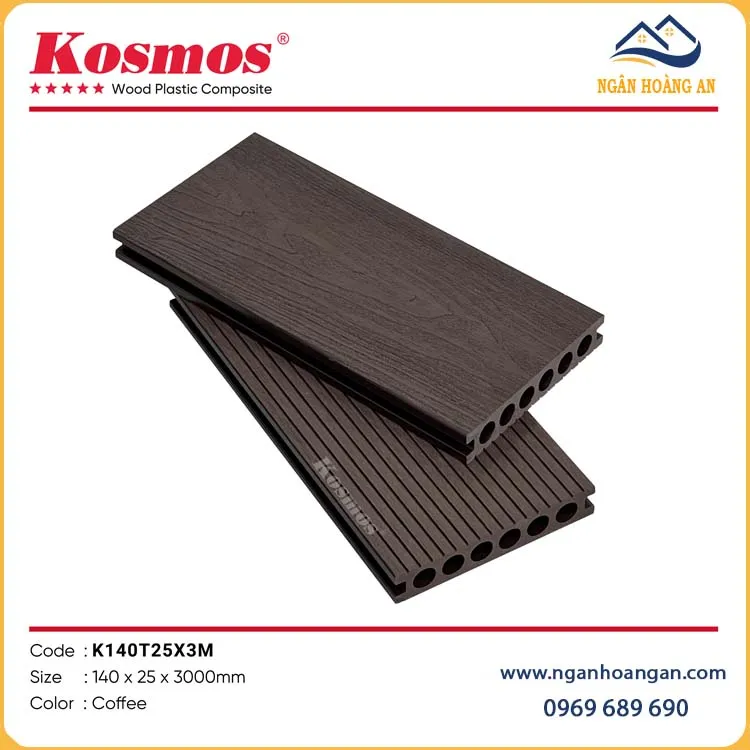 Lót Sàn Gỗ Nhựa Ngoài Trời Lỗ Tròn Kosmos K140T25X3M Coffee