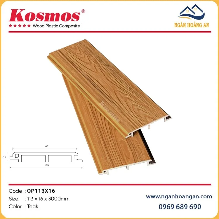 Tấm Ốp Trần Ngoài Trời Phủ ASA Kosmos OP113X16 Teak