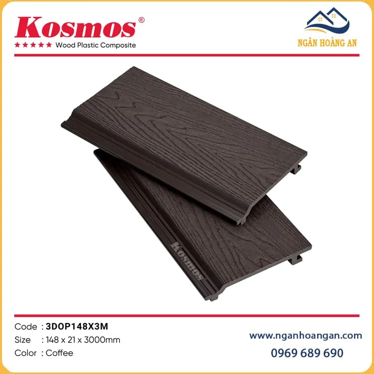 Ốp Tường Trần Gỗ Nhựa Ngoài Trời Kosmos 3DOP148X3M Coffee