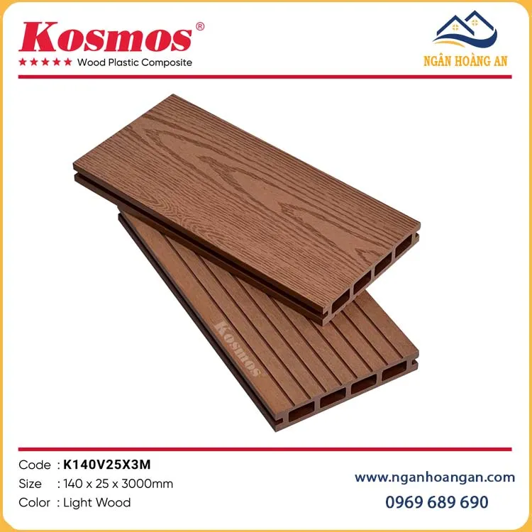 Sàn Gỗ Nhựa Ngoài Trời Kosmos K140V25X3M Light Wood Lỗ Vuông