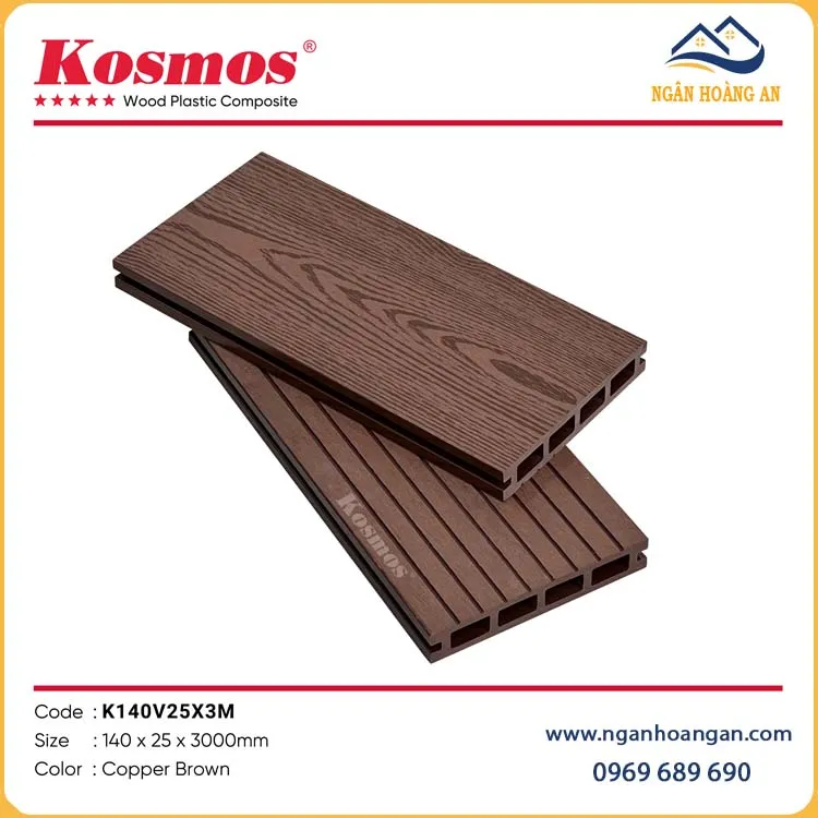 Lót Sàn Gỗ Nhựa Ngoài Trời Lỗ Vuông Kosmos K140V25X3M Copper Brown