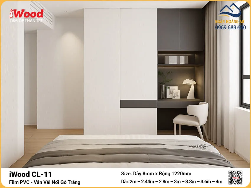 Đại Lý Tấm Ốp Than Tre iWood CL-11 Vân Vải Nổi Gỗ Trắng Giá Rẻ