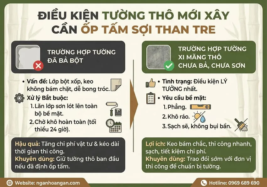 Điều Kiện Tường Thô Mới Xây Cần Ốp Tấm Sợi Than Tre