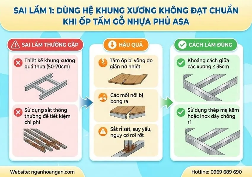Dùng Hệ Khung Xương Không Đạt Chuẩn Khi Ốp Tấm Gỗ Nhựa Phủ ASA