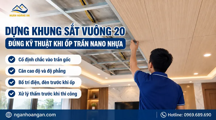 Dựng Khung Sắt Vuông 20 Đúng Kỹ Thuật Khi Ốp Trần Nano Nhựa