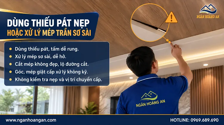 Dùng Thiếu Pát Nẹp Hoặc Xử Lý Mép Trần Sơ Sài Khi Ốp Trần Nano Nhựa