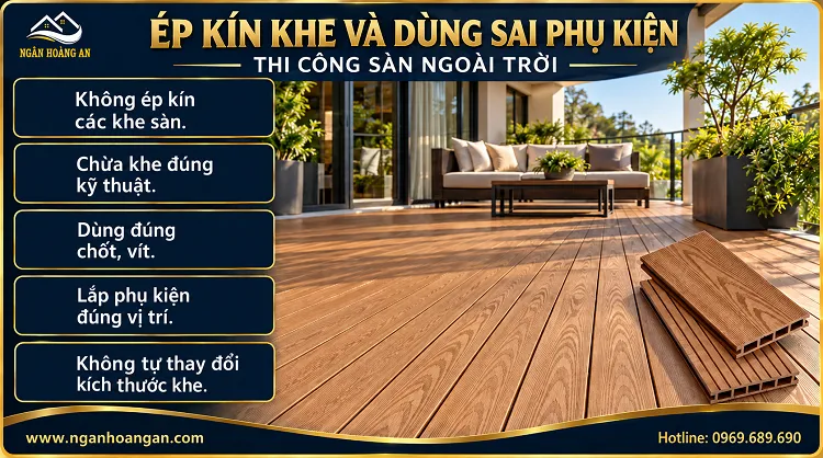 Ép Kín Khe Và Dùng Sai Phụ Kiện Thi Công Sàn Ngoài Trời Ép Kín Khe Và Dùng Sai Phụ Kiện Thi Công Sàn Ngoài Trời