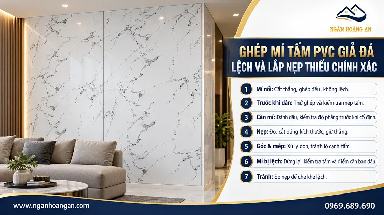 Ghép Mí Tấm PVC Giả Đá Lệch Và Lắp Nẹp Thiếu Chính Xác