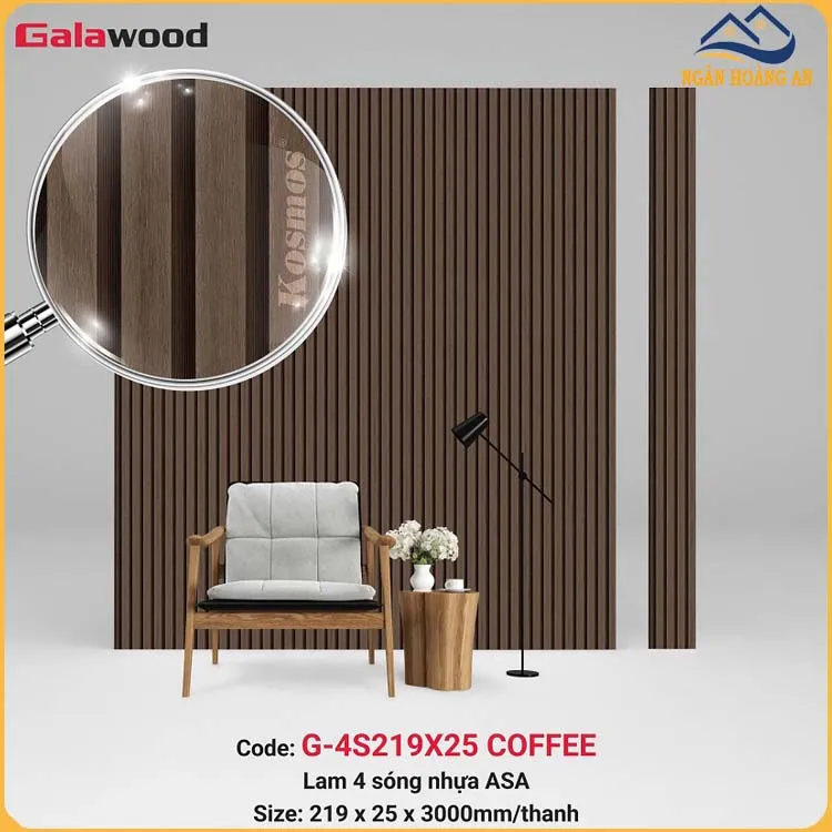 Tấm Ốp Lam 4 Sóng Ngoài Trời Phủ ASA Galawood G-4S219X25 Coffee Tấm Ốp Lam 4 Sóng Ngoài Trời Phủ ASA Galawood G-4S219X25 Coffee